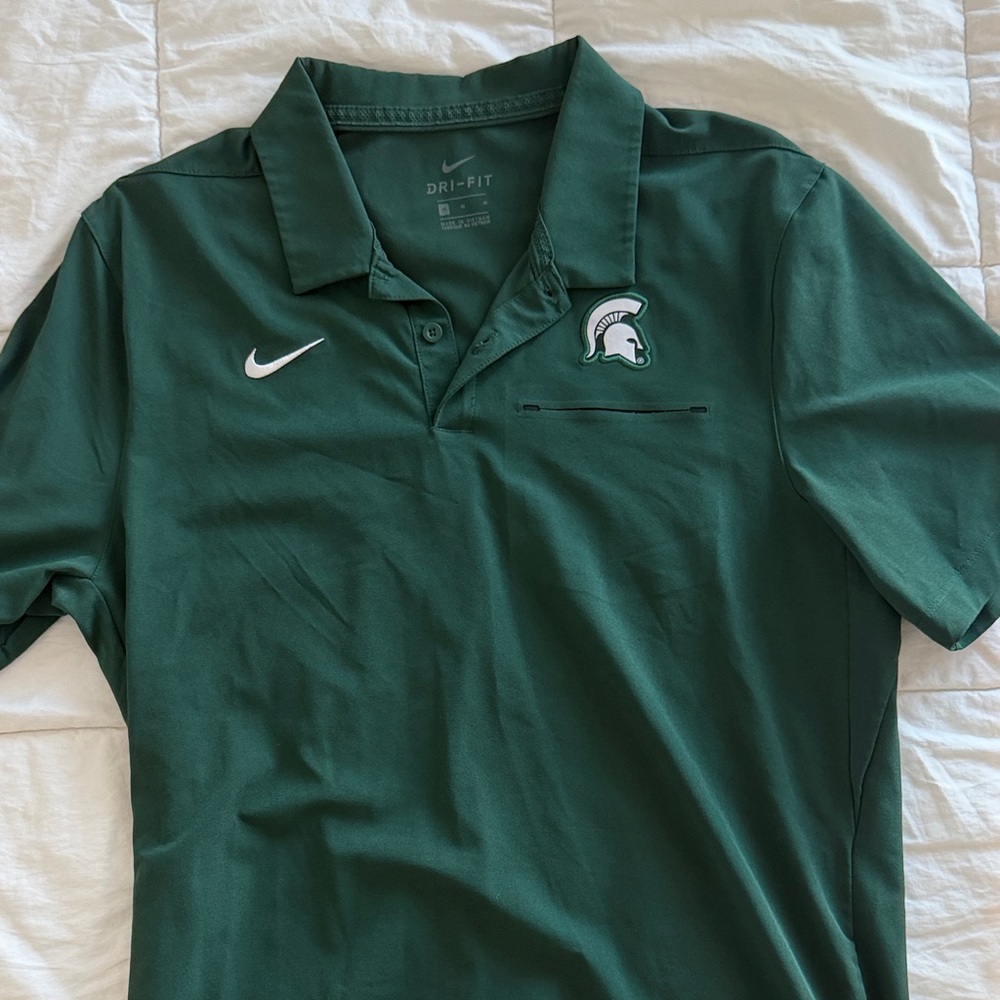 Nike Dark Green Polo Shirt with Michigan State Spartan Emblem
